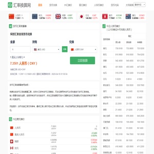 今日美元兑人民币汇率查询_在线美元、日元、欧元兑换人民币汇率 -汇率换算网